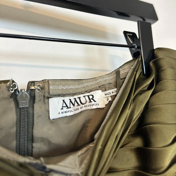 AMUR Pleated Strapless Belle Dress in Olive Size US 6 - Picture 7 of 14